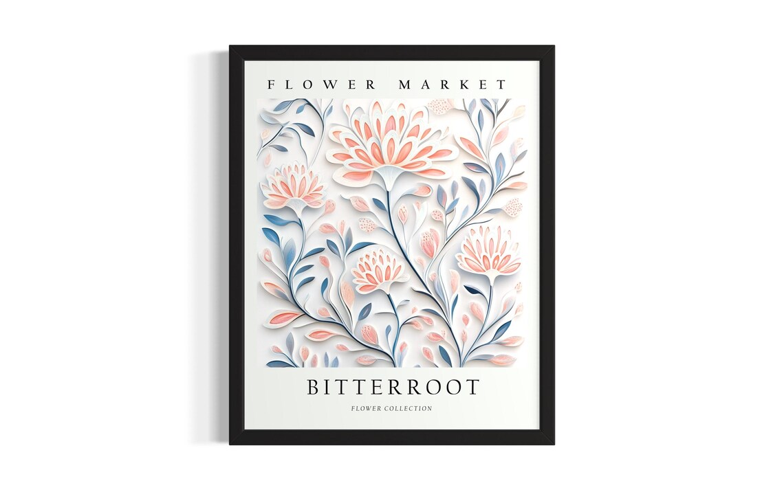 Bitterroot Flower Market 3D Paper Cut Coral Pink Floral Art Poster