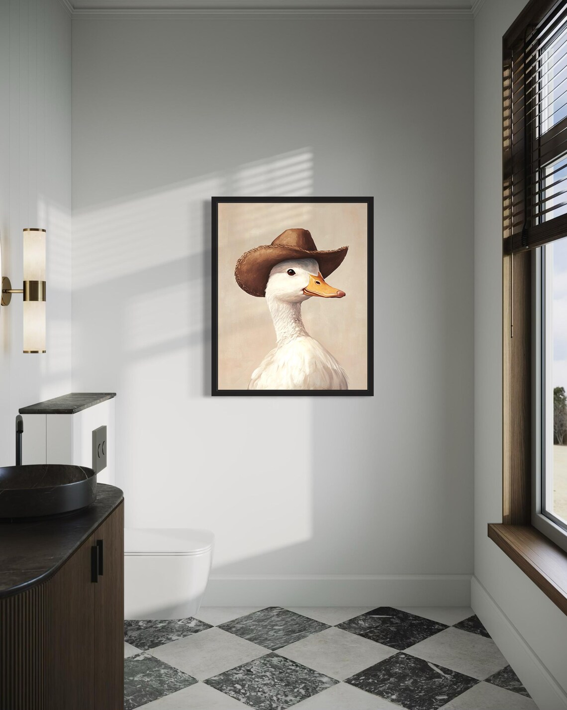 Cowboy Duck in a Hat Funny Western Farmhouse Animal Portrait Poster - Image 4