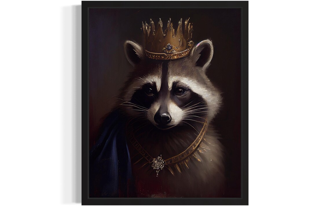 Regal Raccoon Wearing A Golden Crown Royal Oil Portrait Poster