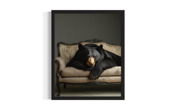 Black Bear Animal Sofa Living Room Poster Art Print Wall Original Painting Artwork Decor
