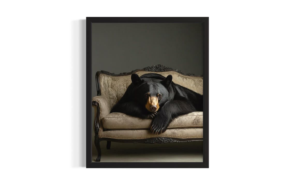 Black Bear Animal Sofa Living Room Poster Art Print Wall Original Painting Artwork Decor