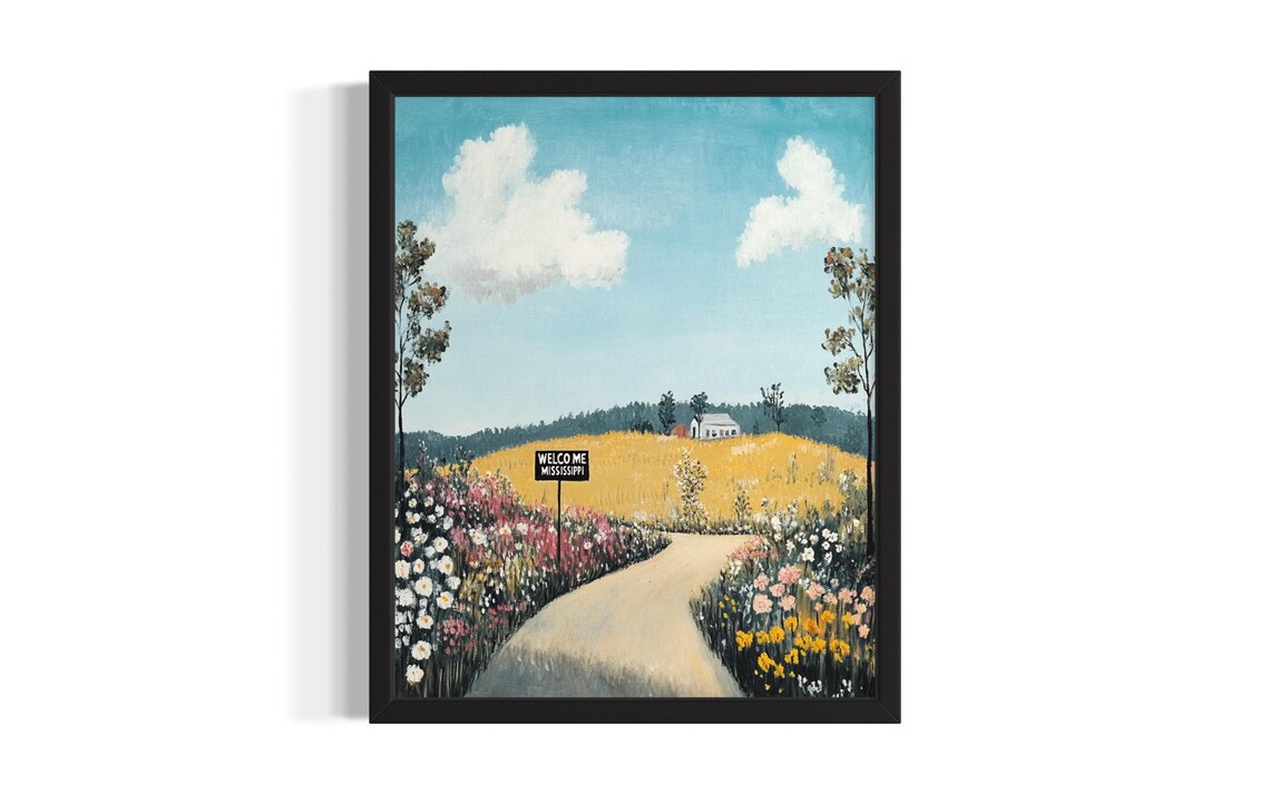 Welcome to Mississippi Flower Road Country Sign Vintage Travel Poster