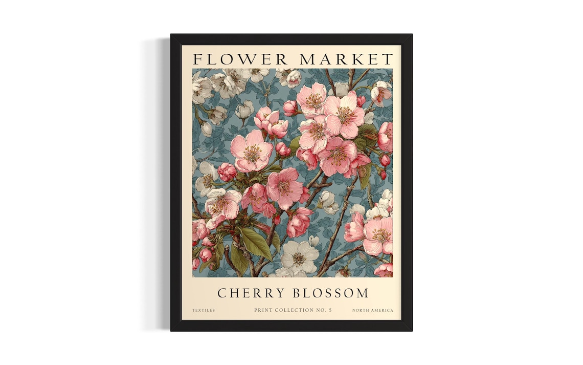 Cherry Blossom Flower Market Pink Spring Vintage Botanical Poster