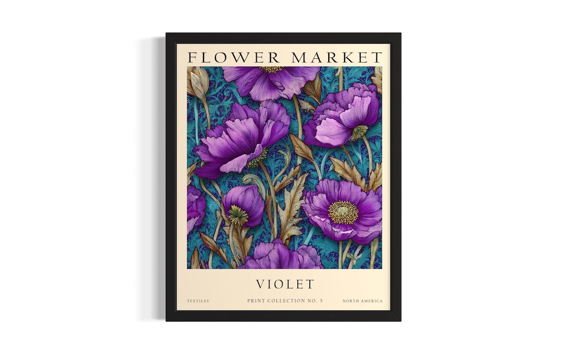 Flower Market Violet Blossom Vintage Botanical Floral Art Poster