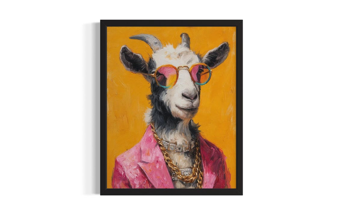 Goat Hip Hop Portrait Rainbow Sunglasses Pink Blazer Chains Poster