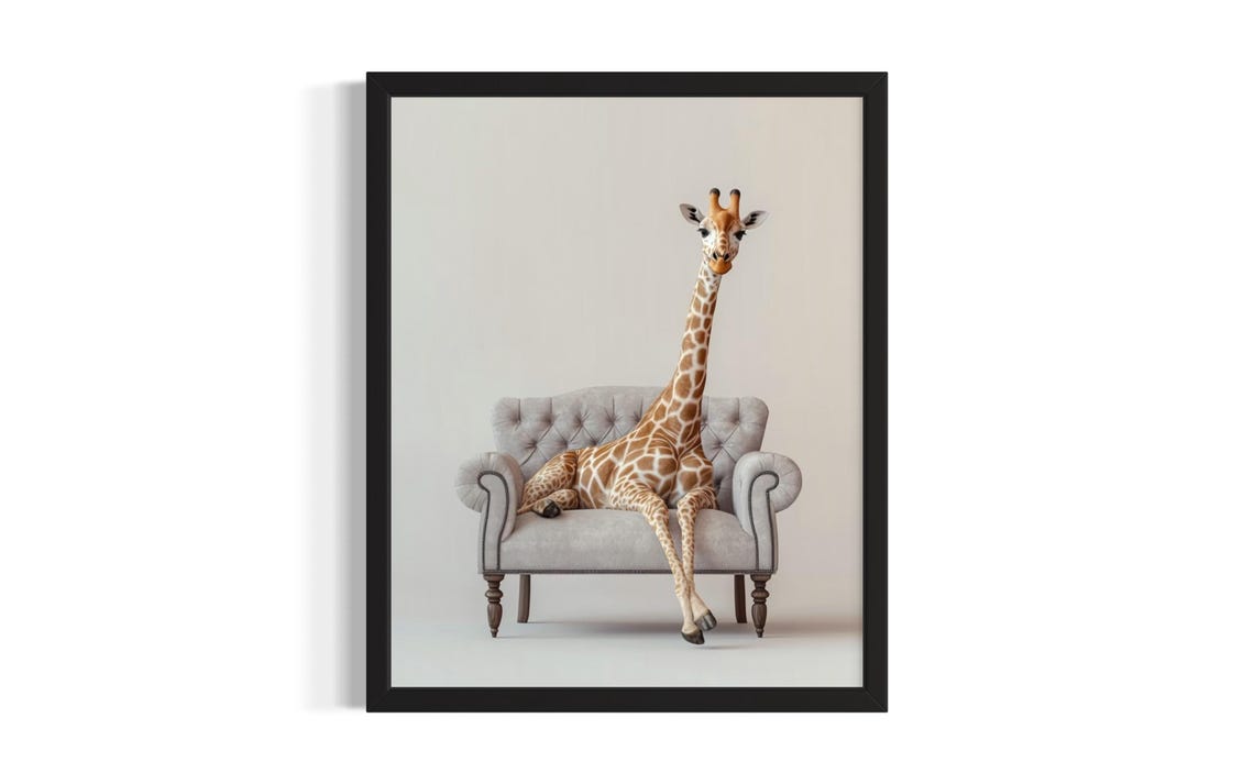 Giraffe Animal Sofa Living Room Poster Art Print Wall Original Painting Artwork Decor