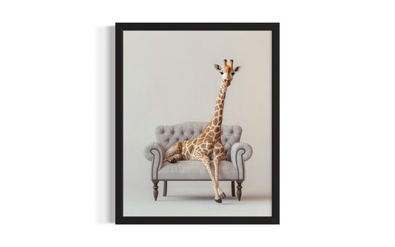 Giraffe Animal Sofa Living Room Poster Art Print Wall Original Painting Artwork Decor