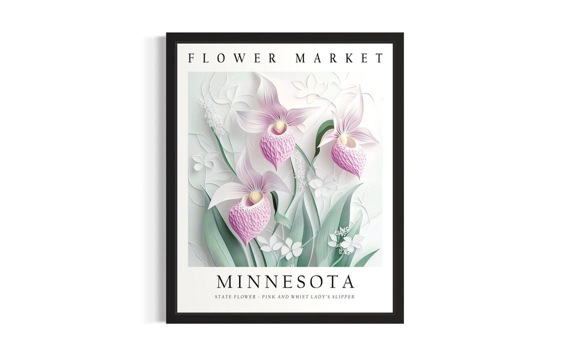 Minnesota Lady Slipper Orchid State Flower Market 3D Paper Poster