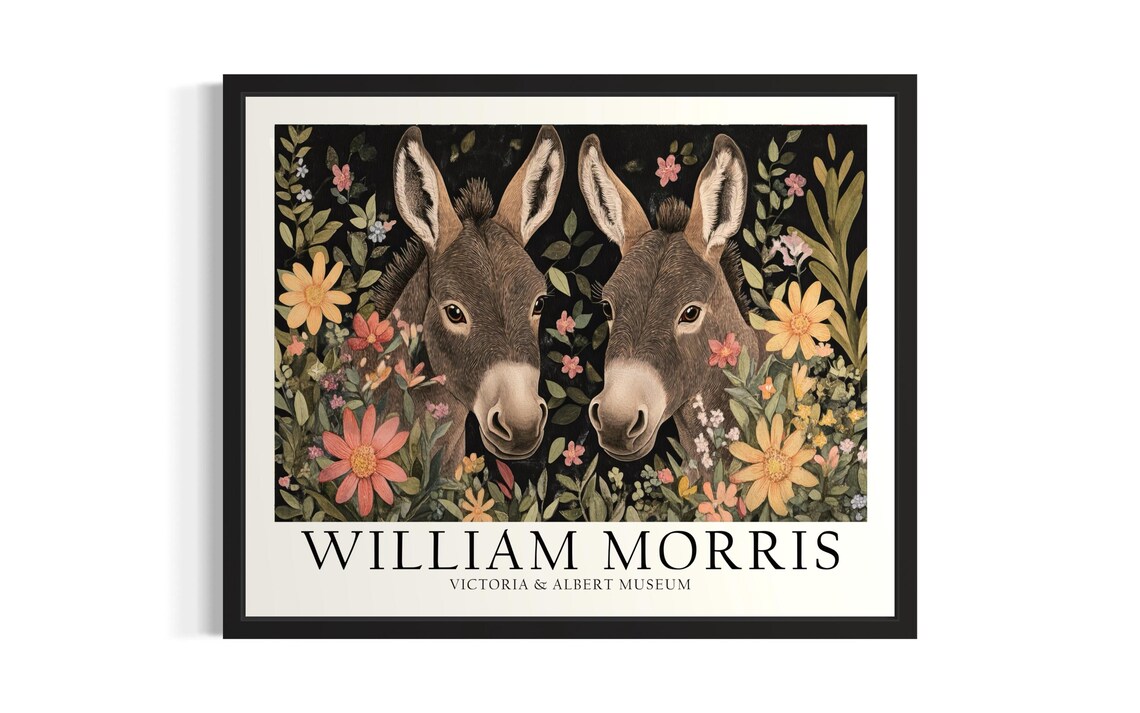William Morris Donkey Pair Among Daisies Meadow Garden Art Poster