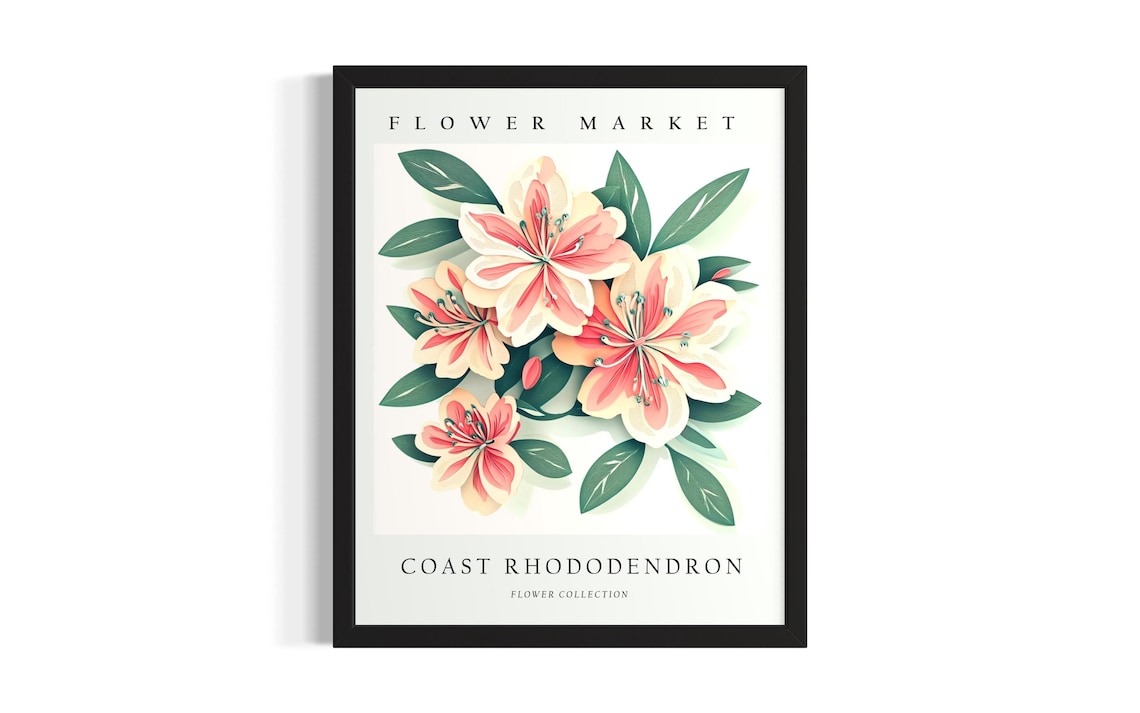 Coast Rhododendron Flower Market 3D Paper Cut Blush Floral Art Poster