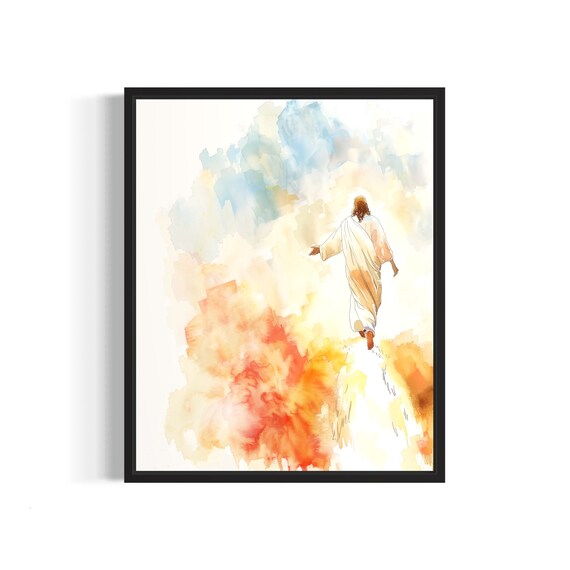 Jesus Ascending to Heaven in Radiant Light Christian Art Poster