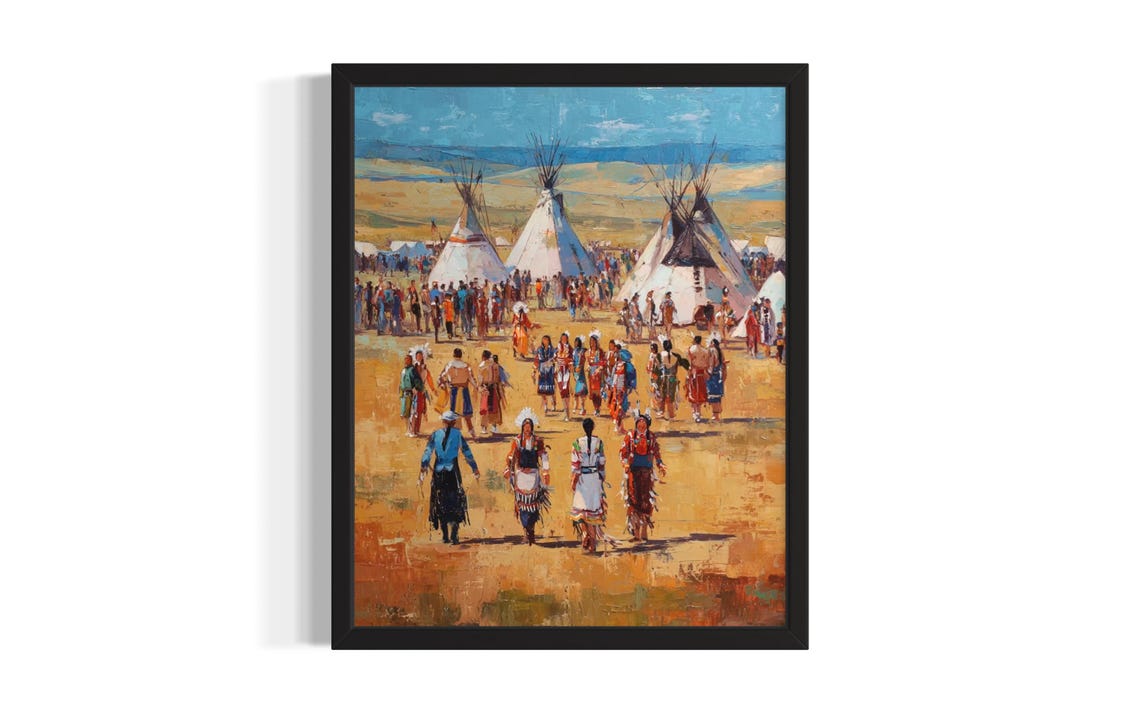 Tennessee Native American Powwow Tipi Gathering Oil Painting Poster