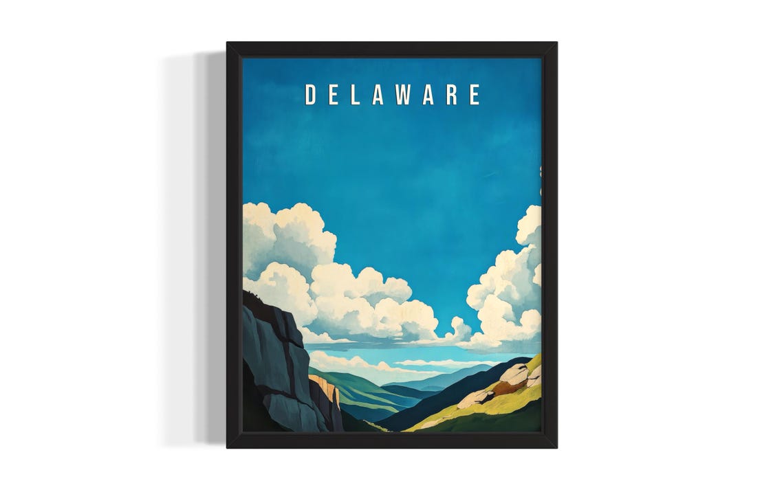 Delaware Mountain Vista Rolling Peaks Big Sky Vintage Poster