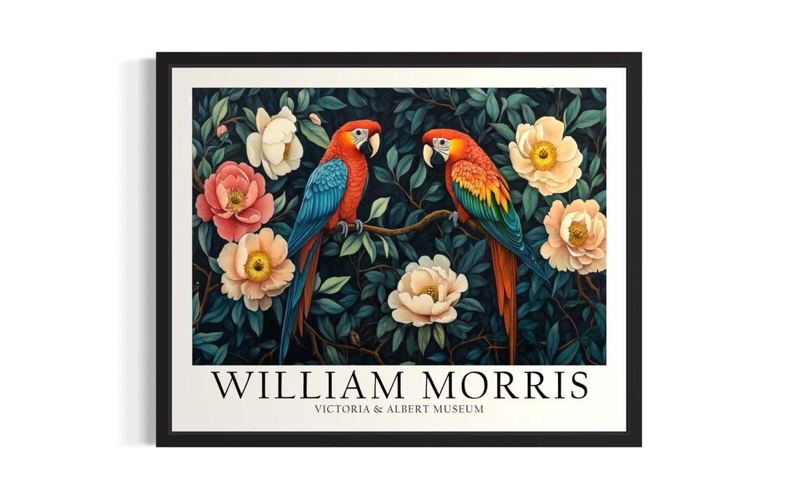 William Morris Macaw Parrots Tropical Floral Colorful Poster