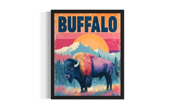 Buffalo Pop Art Animal Poster Print Living Room Wall Original Painting Artwork Decor