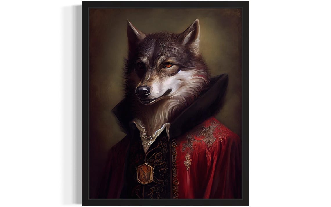 Wolf In Victorian Red Coat Aristocratic Animal Portrait Poster