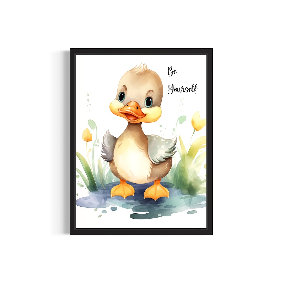 Sweet Little Duckling Be Yourself Tulip Pond Watercolor Poster