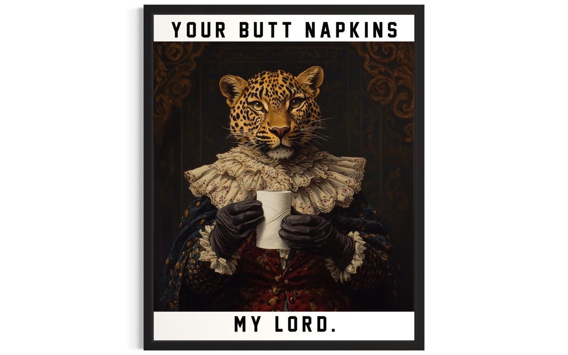 Leopard Butt Napkins Animals Poster Art Print Restroom Wall Original Painting Artwork Decor
