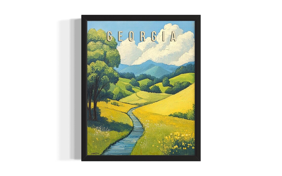Georgia Green Rolling Hills Stream Mountain Meadow Travel Poster