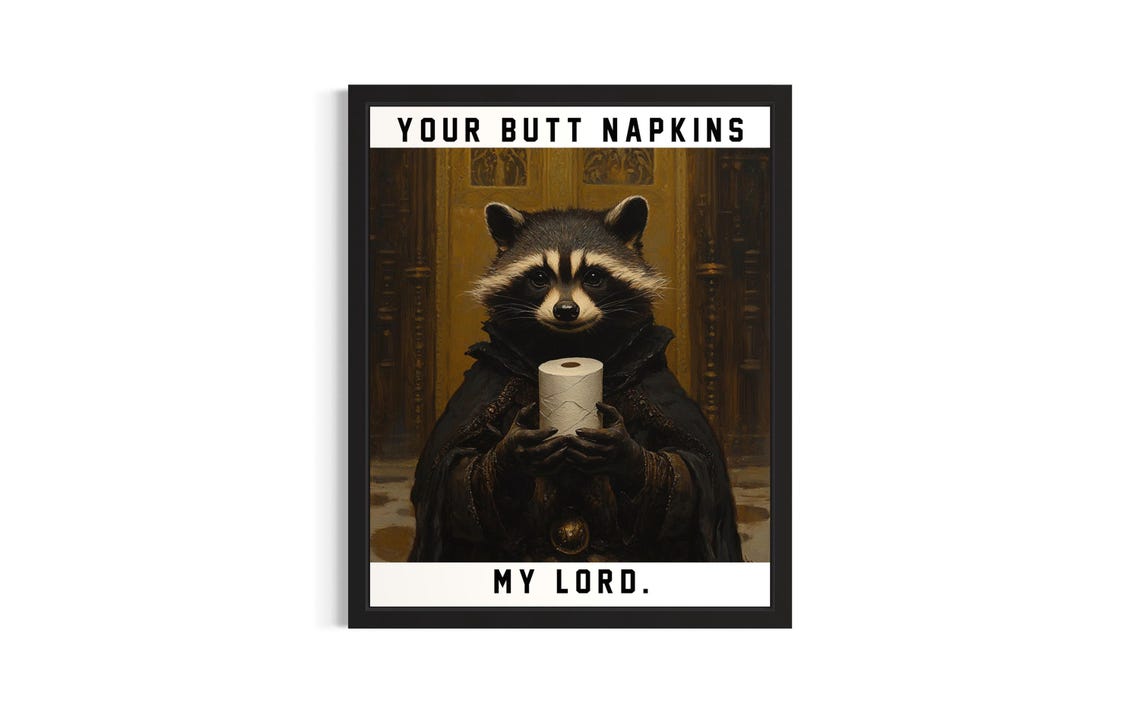 Raccoon Butt Napkins Animals Poster Art Print Restroom Wall Original Painting Artwork Decor