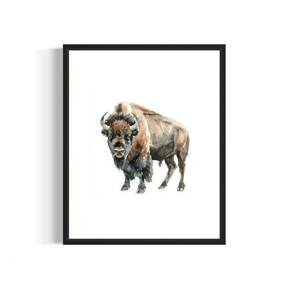 Great Plains Bison Bull Watercolor Buffalo Wildlife Portrait Poster