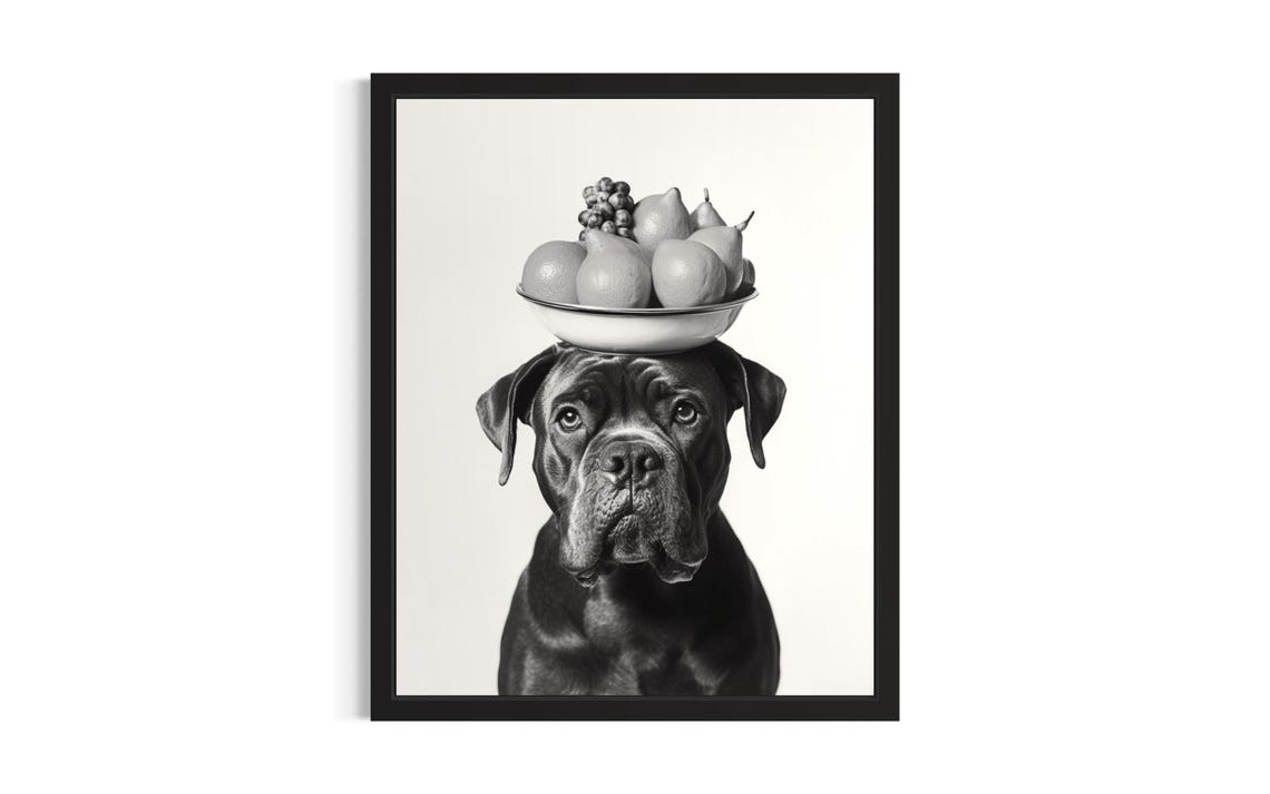 Cane Corso Balancing Fruit Bowl Black and White Kitchen Dog Poster