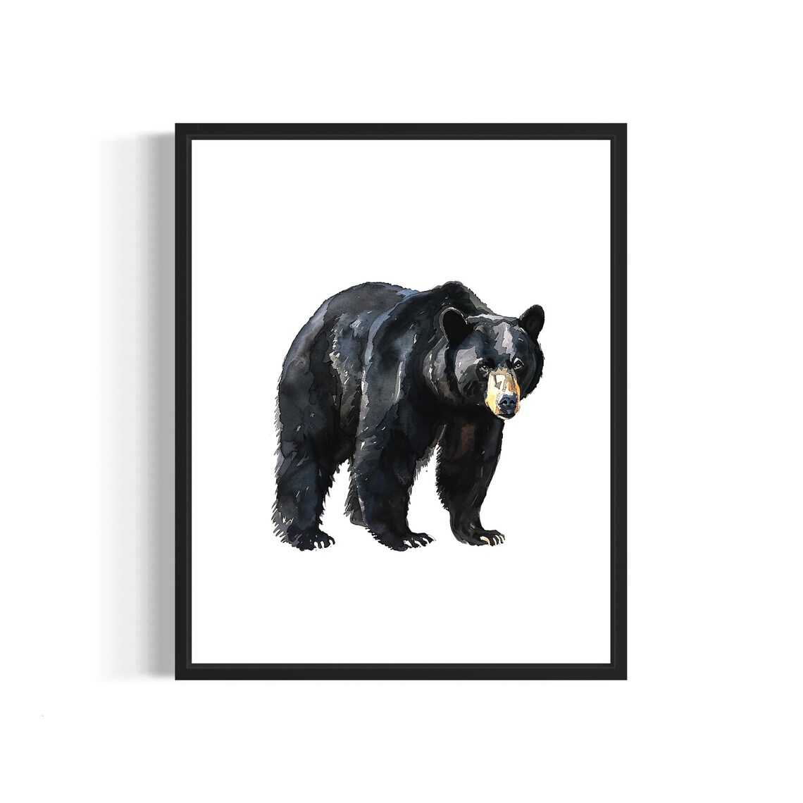 Wild Black Bear Cub Watercolor Forest Animal Portrait Poster