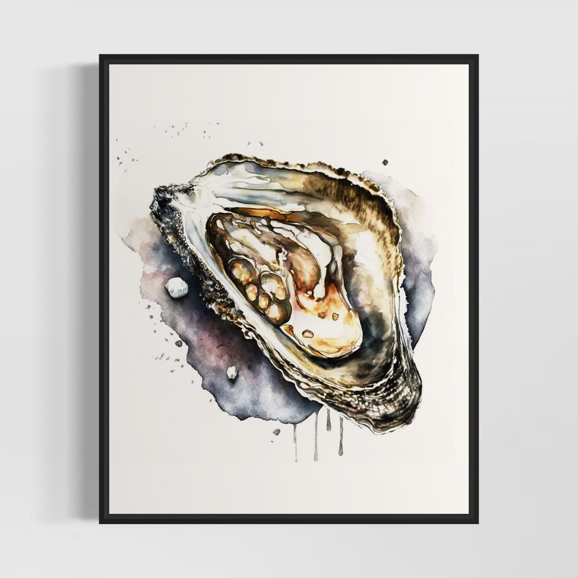 Fresh Oyster Half Shell Watercolor Seafood Still Life Poster Artwork