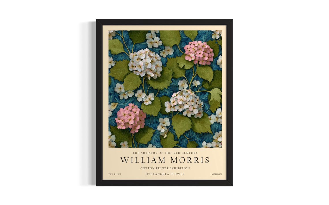 Pink Hydrangea William Morris Cotton Prints Exhibition Poster