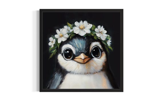 Penguin Nursery Animal Poster Art Print Living Room Wall Original Painting Artwork Decor