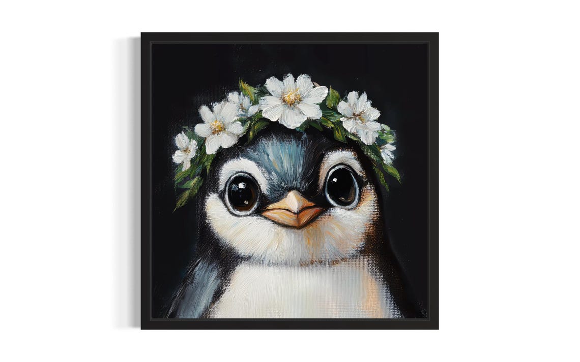 Penguin Nursery Animal Poster Art Print Living Room Wall Original Painting Artwork Decor