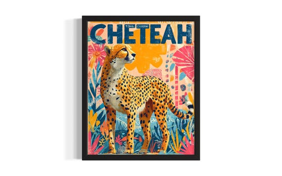 Cheetah Pop Art Animal Poster Print Living Room Wall Original Painting Artwork Decor