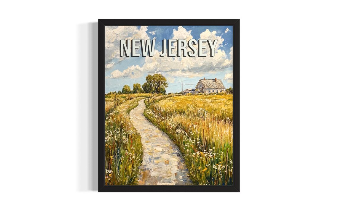 New Jersey Summer Golden Field Farmhouse Path Country Poster