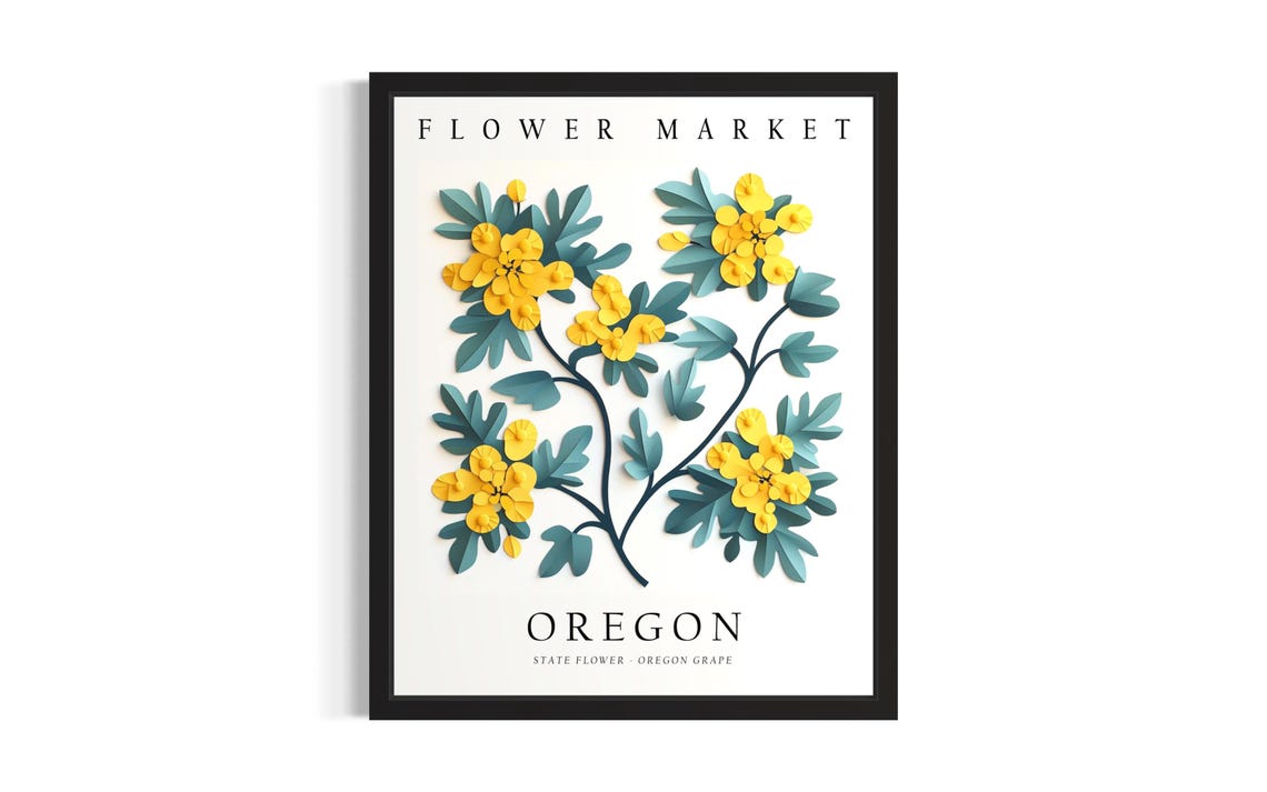 Oregon State Flower Oregon Grape Wall Decor Flower Market Poster