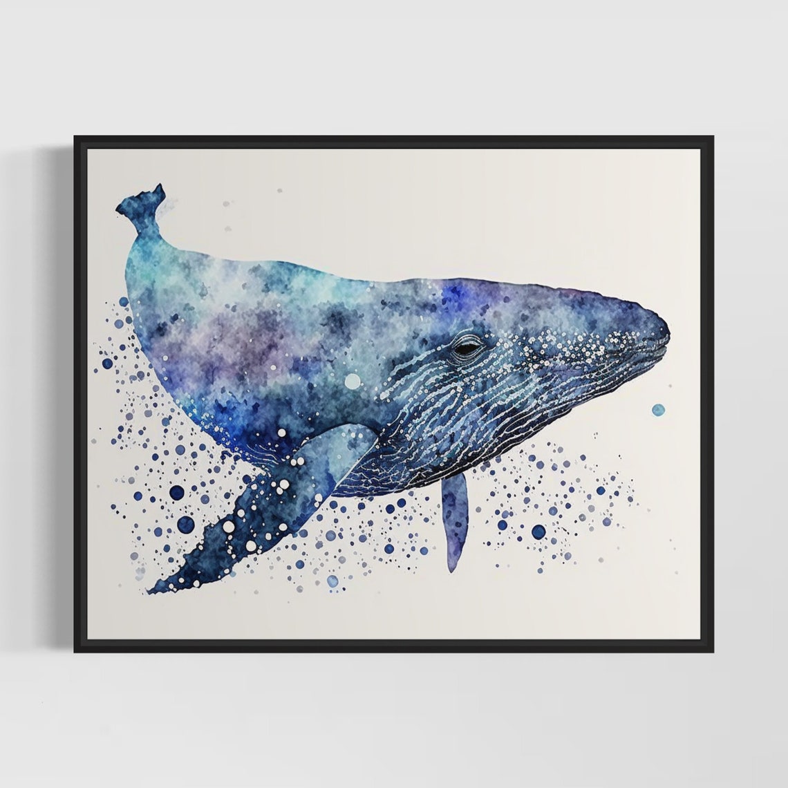 Humpback Whale Breaching Through Ocean Waves Watercolor Marine Poster