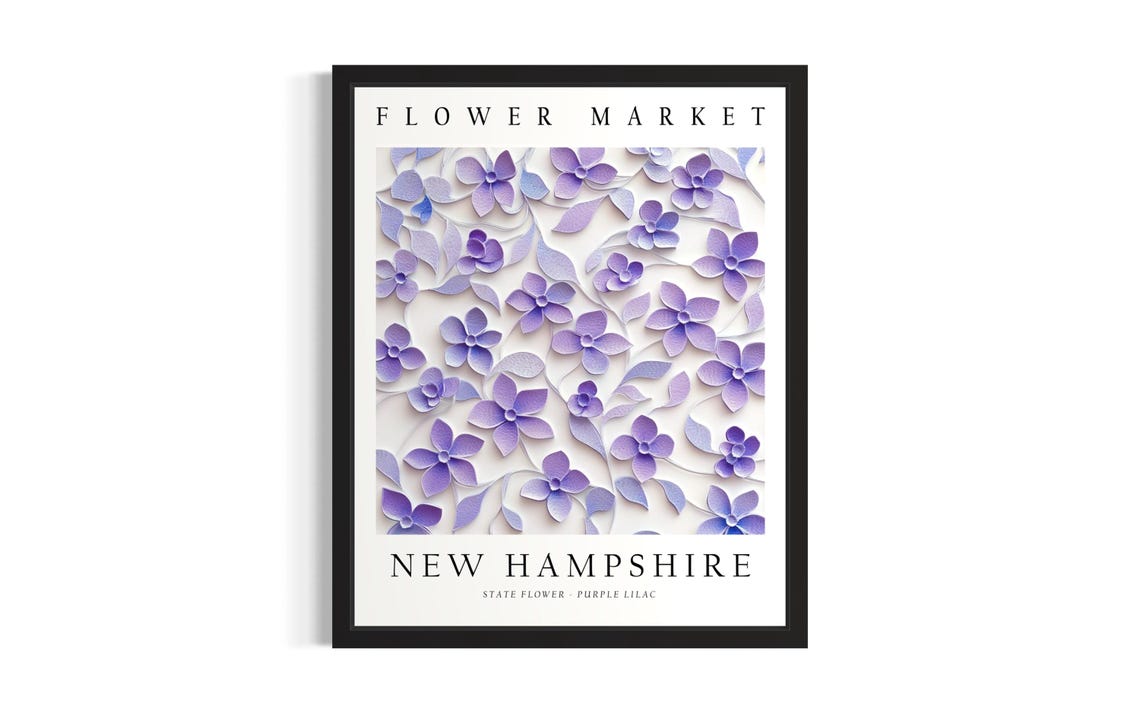 New Hampshire Purple Lilac State Flower Market Botanical Poster