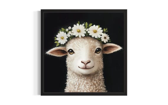 Sheep Nursery Animal Poster Art Print Living Room Wall Original Painting Artwork Decor