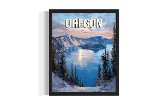 Oregons Crater Lake States Poster Art Print Living Room Wall Original Painting Artwork Decor