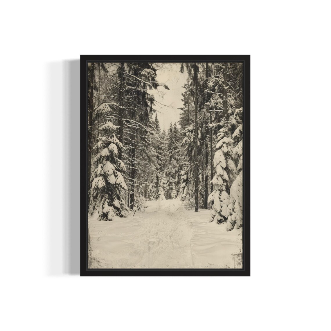 Snowy Winter Forest Path Vintage Black and White Nature Photo Poster