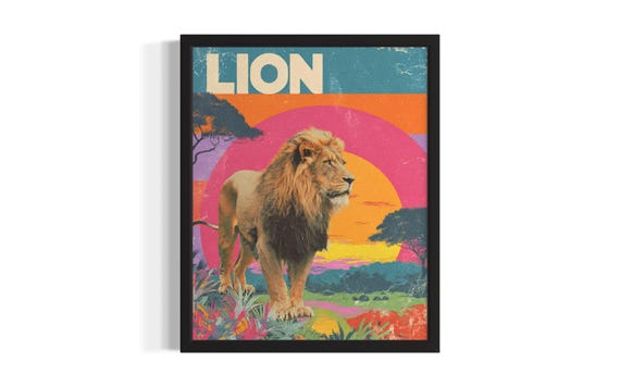 Lion Pop Art Animal Poster Print Living Room Wall Original Painting Artwork Decor