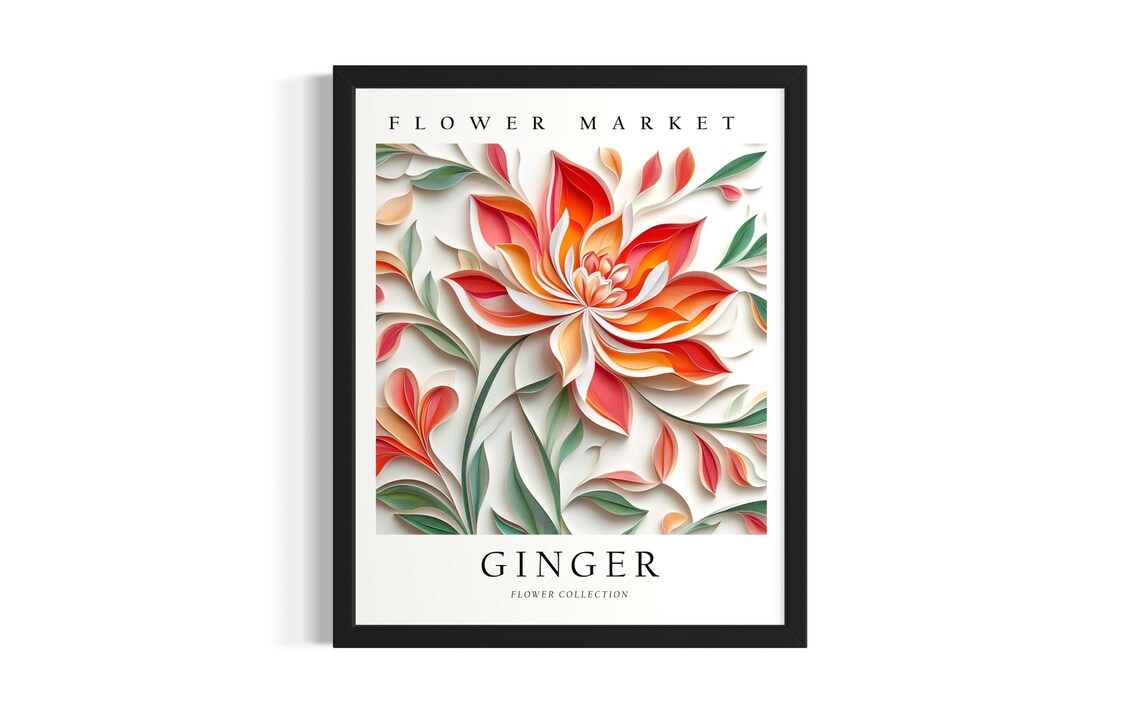 Red Ginger Tropical Bloom Flower Market Collection 3D Paper Poster