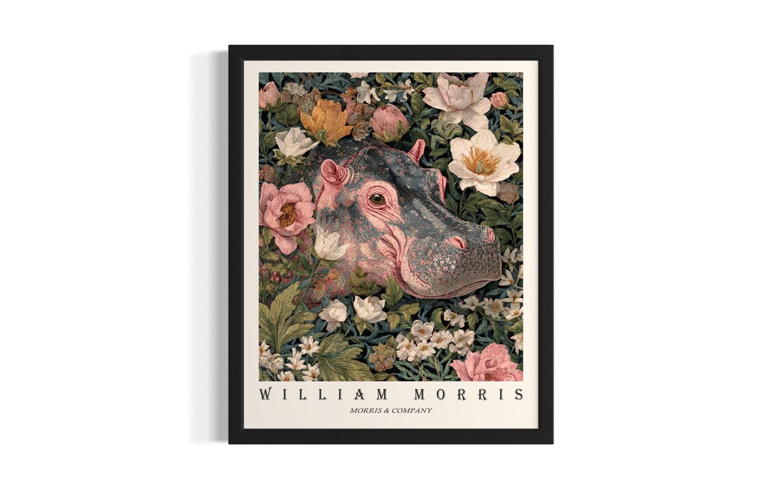 William Morris Hippo Floral Portrait Vintage Botanical Poster