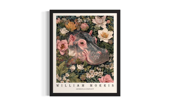 Hippo William Morris Animal Poster Art Print Living Room Wall Original Painting Artwork Decor