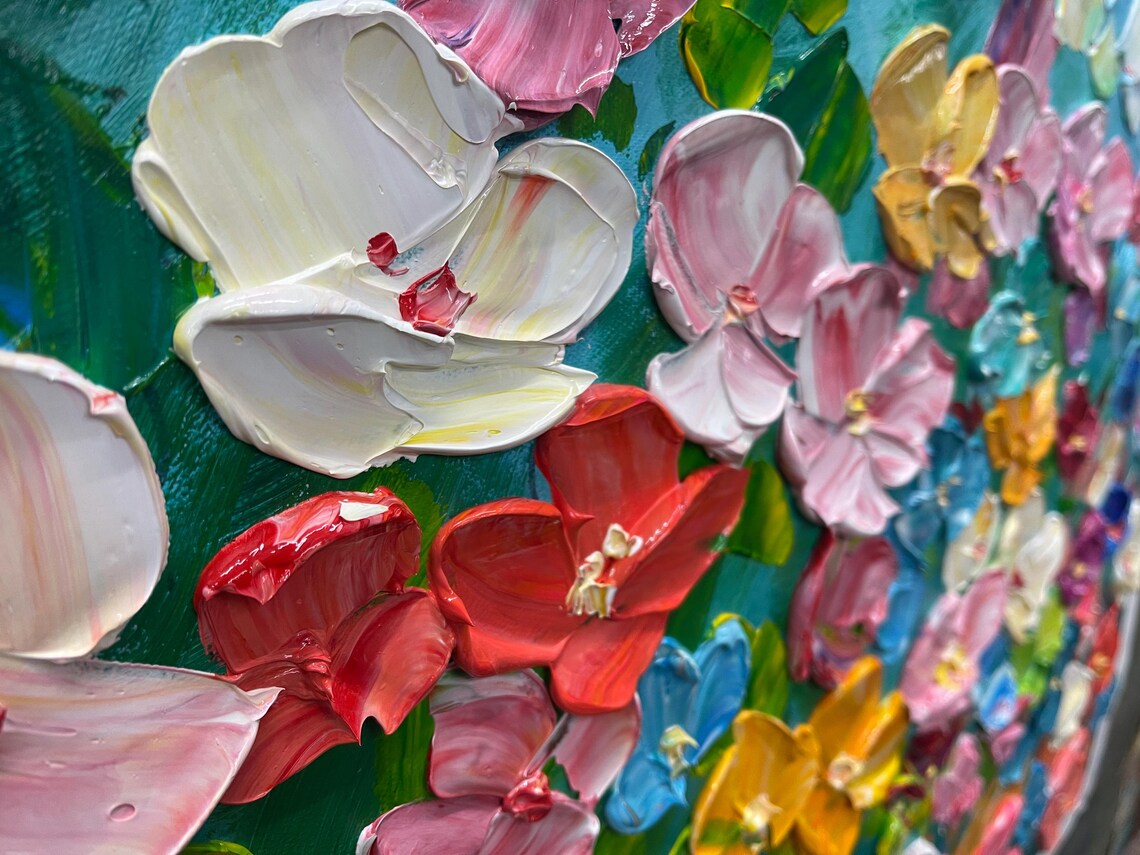 Colorful Petal Rain Vertical Textured 3D Abstract Floral Art Poster - Image 5