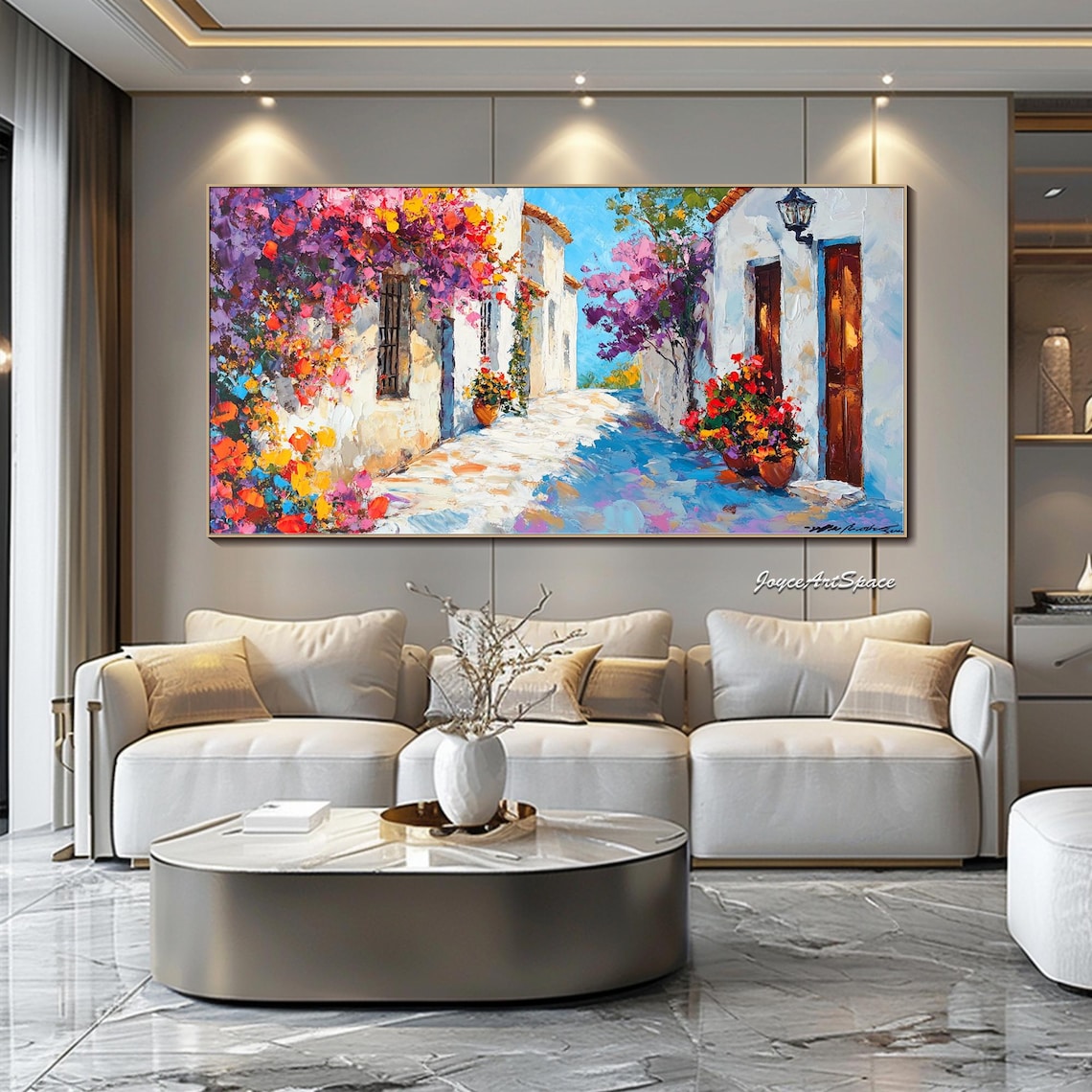 Colorful Floral Mediterranean Oil Painting Art Print - Image 3