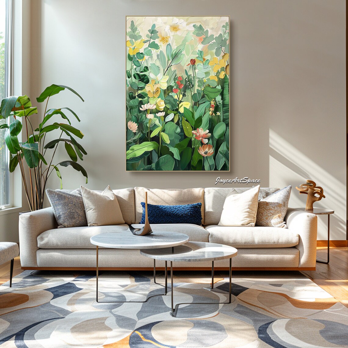 Green Floral Oil Painting Wall Art Print - Image 3