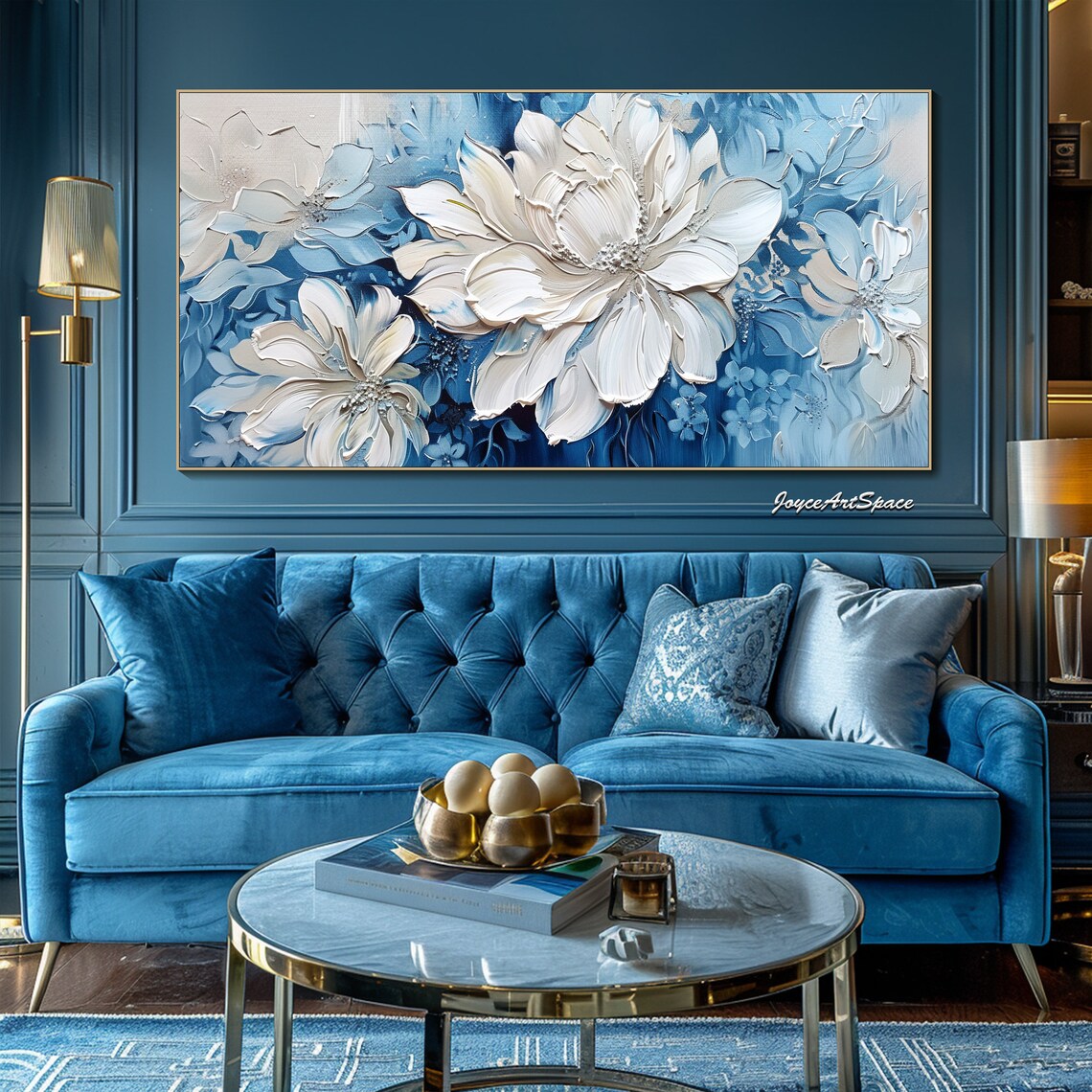 White Floral Oil-Painting Style Abstract Art Print - Image 3