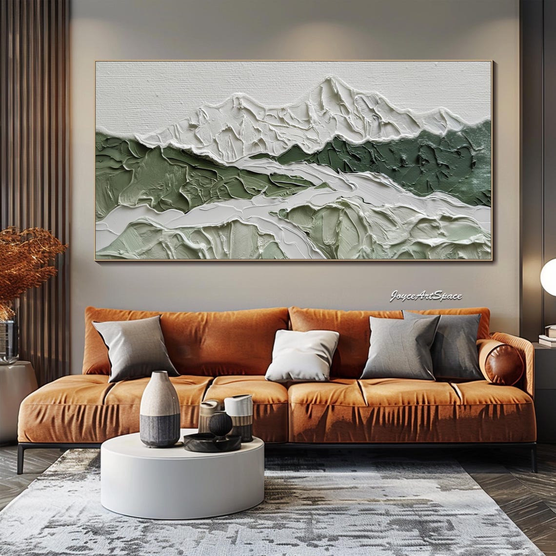 Green Snow Peak Mountains Textured 3D Impasto Landscape Art Poster - Image 2