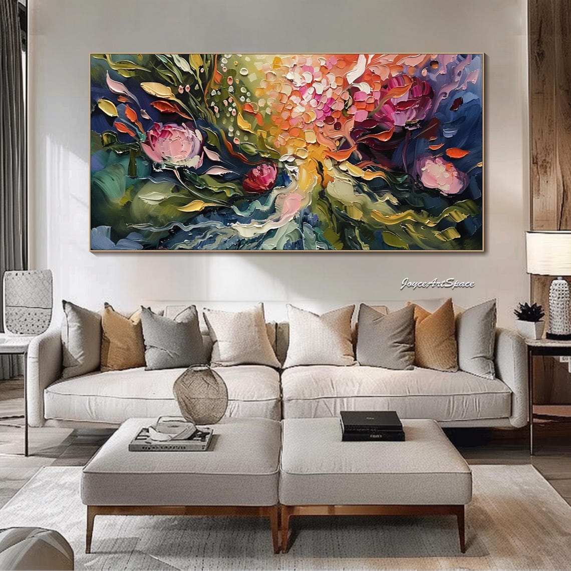 Jewel Tone Flower Explosion Dark Textured 3D Abstract Oil Poster - Image 2