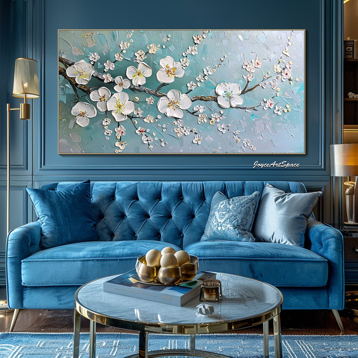 White Blossom Branch Textured 3D Floral Oil Painting Spring Poster - Image 3